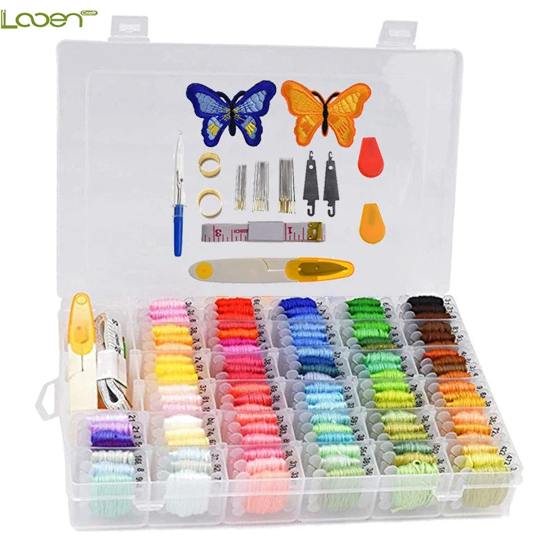 Embroidery Thread Organizer Kit with Bobbins, Needles, Threader & Box