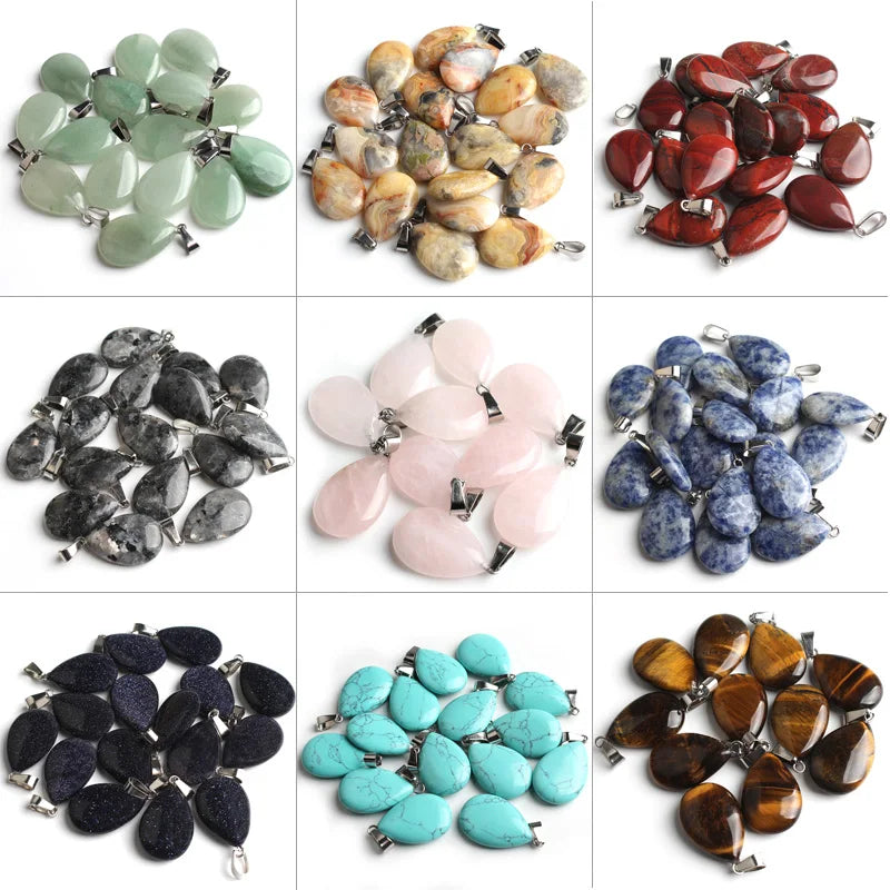 Stone Pendants Water-Drop Mixed Style Charms DIY Jewelry Making Craft Supplies