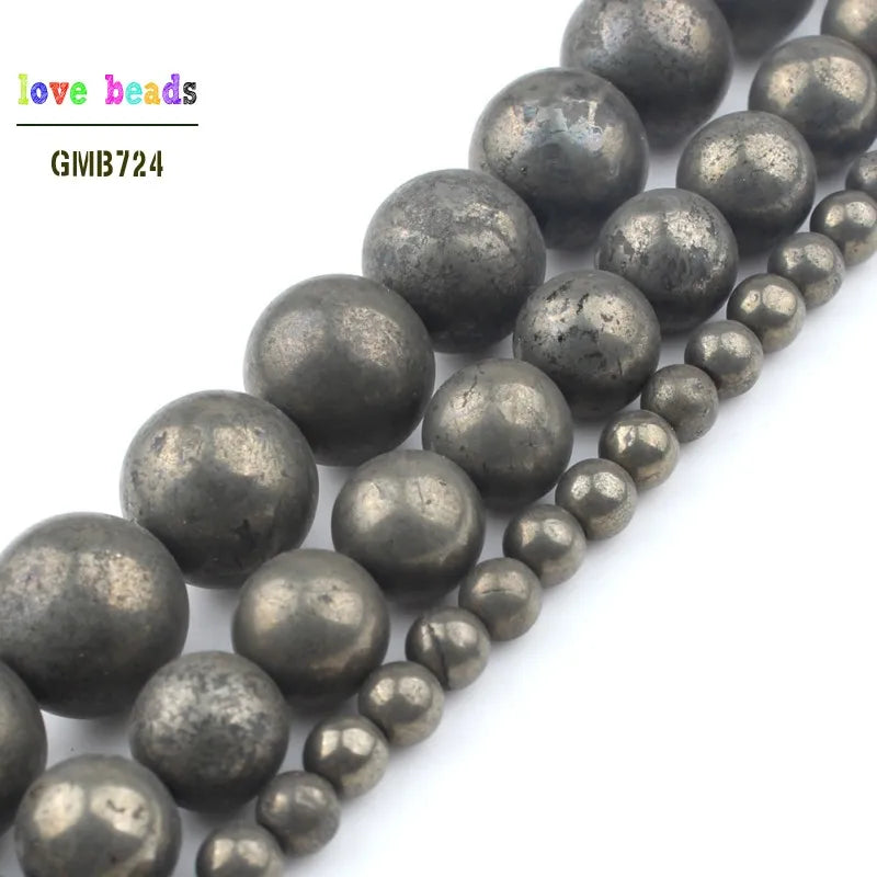 Stone Beads Round Iron Pyrite-Style Spacers for DIY Jewelry Making Craft Beads