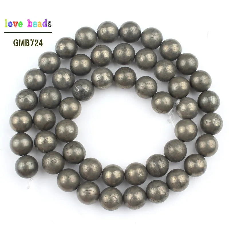 Stone Beads Round Iron Pyrite-Style Spacers for DIY Jewelry Making Craft Beads