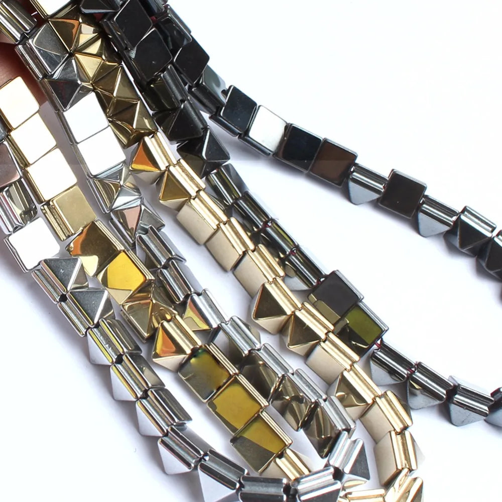 Stone Beads Smooth Gold Sivler Black Plated Hematite Pyramid Bracelet Supplies