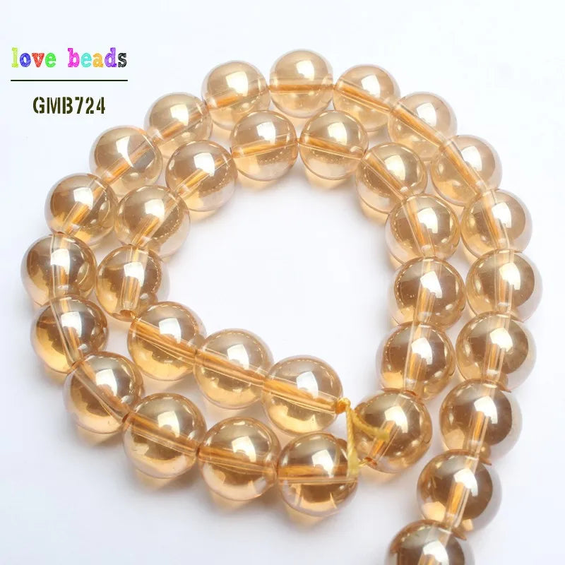 Glass Beads Gold Champagne Titanium-Coated Round for DIY Jewelry Making