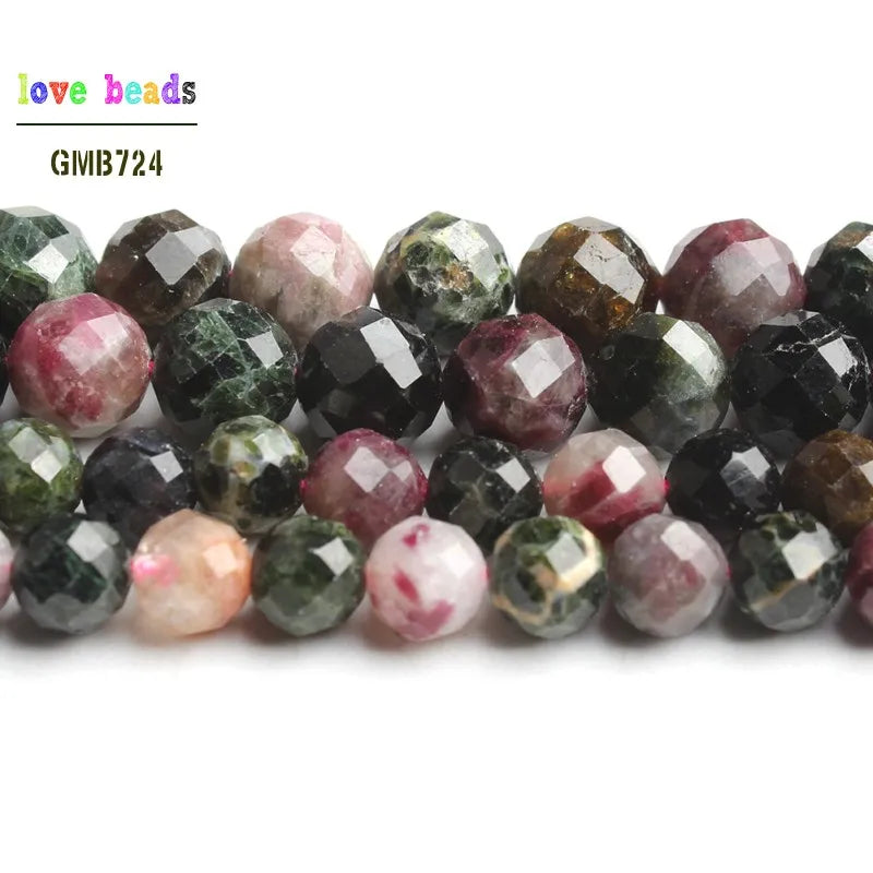 Stone Beads Faceted Round Multicolor Tourmaline-Style for DIY Jewelry Making