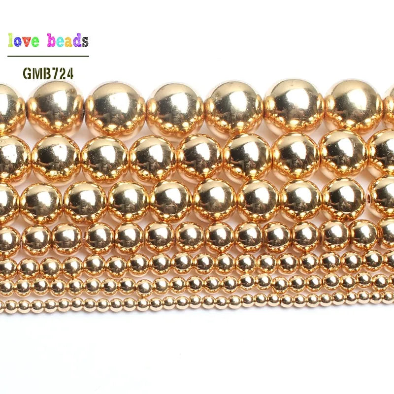 Stone Beads Light Golds Plated Hematite Round for DIY Jewelry Making Craft Beads