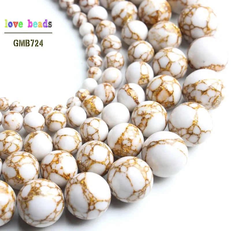 Stone Beads White Howlite-Style Gold-Tone Details for DIY Jewelry Making