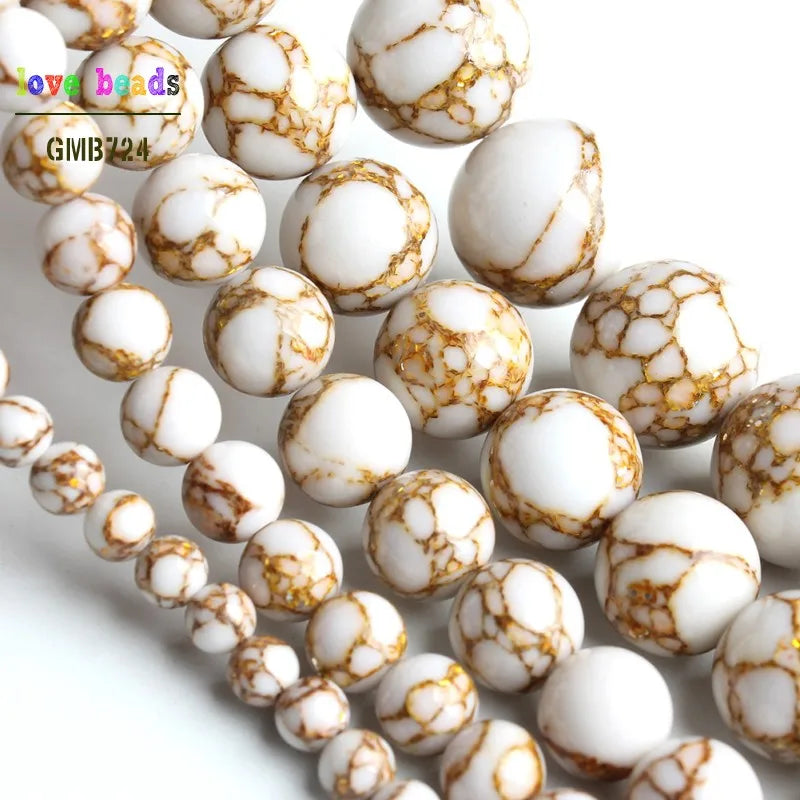 Stone Beads White Howlite-Style Gold-Tone Details for DIY Jewelry Making