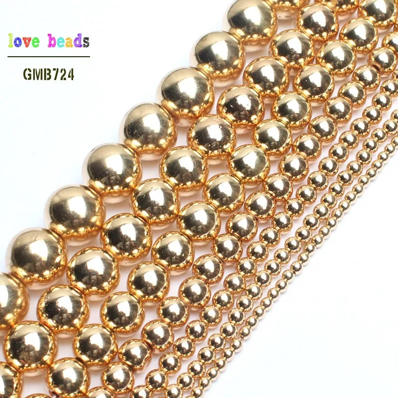 Stone Beads Light Golds Plated Hematite Round for DIY Jewelry Making Craft Beads
