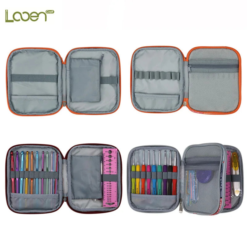 Crochet Hook Set with Animal Handles, Scissors & Craft Storage Bag
