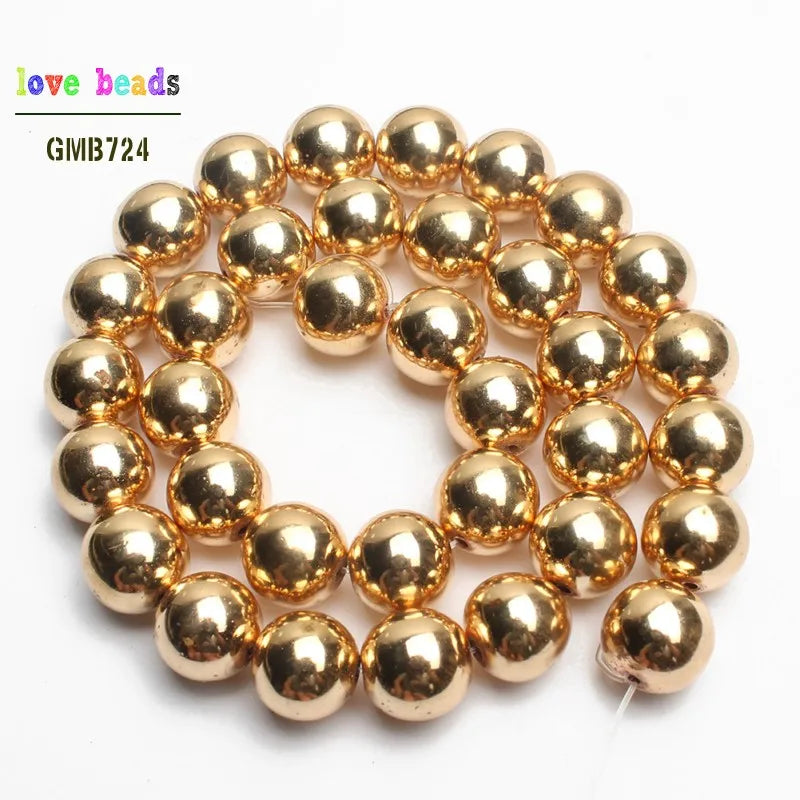 Stone Beads Light Golds Plated Hematite Round for DIY Jewelry Making Craft Beads