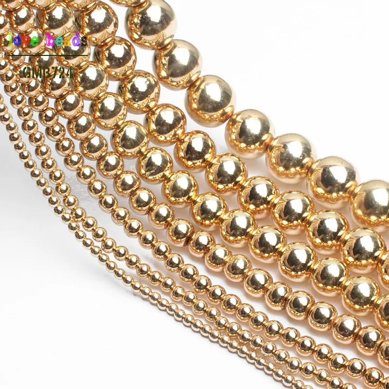 Stone Beads Light Golds Plated Hematite Round for DIY Jewelry Making Craft Beads