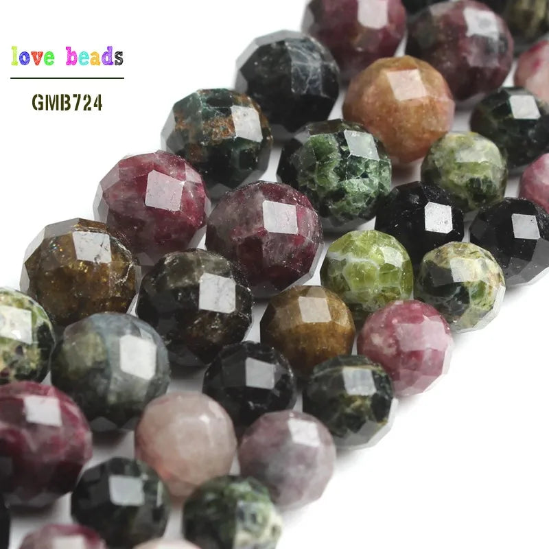 Stone Beads Faceted Round Multicolor Tourmaline-Style for DIY Jewelry Making