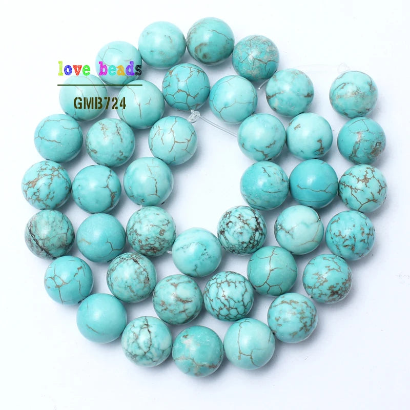 Stone Beads Round Blue Turquoise-Style for DIY Jewelry Making Bracelet Supplies
