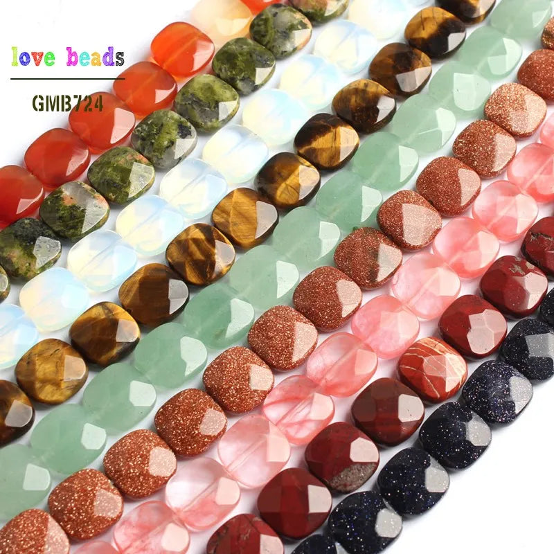 Stone Beads Faceted Turquoises-Style Agates Square Bracelet Strand Craft Beads