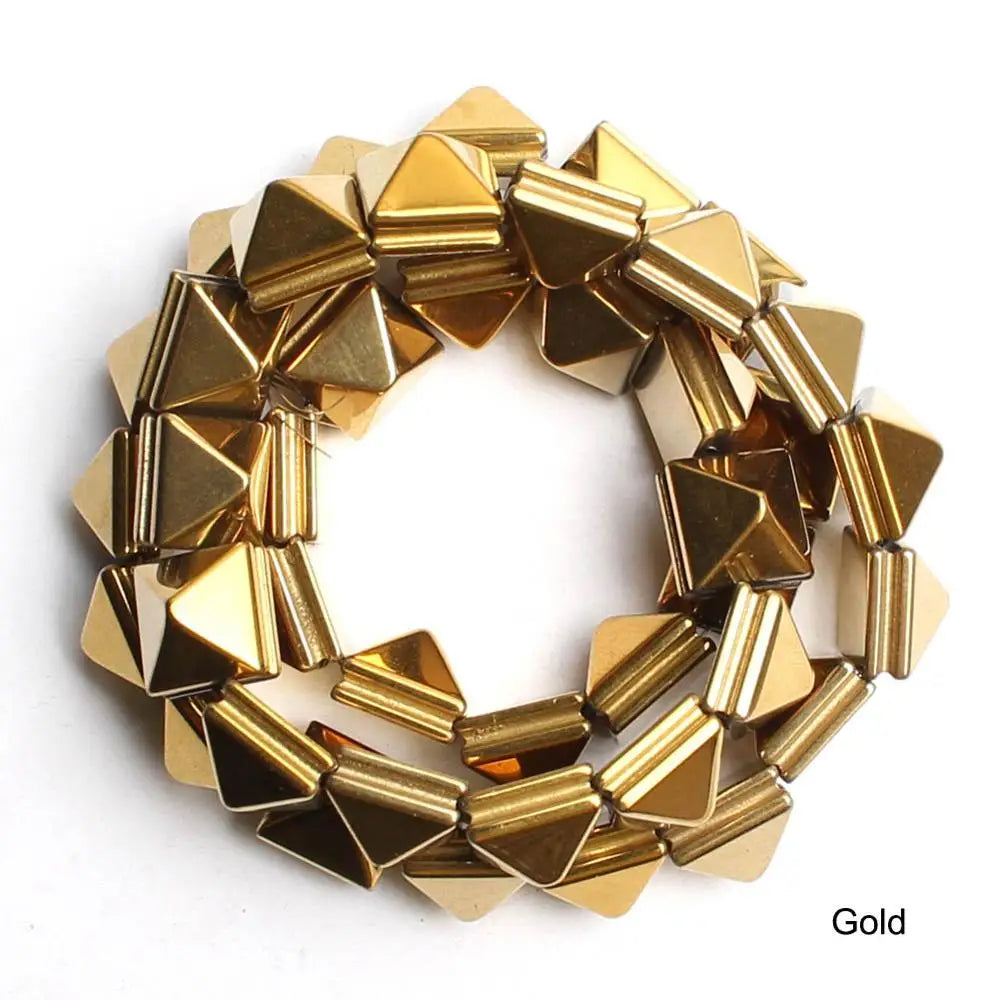 Stone Beads Smooth Gold Sivler Black Plated Hematite Pyramid Bracelet Supplies