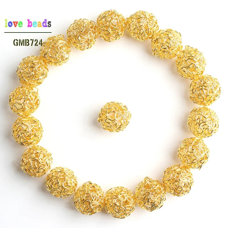 Metal Beads Hollow Twist Wire Balls Gold Silver Bronze for DIY Jewelry Making