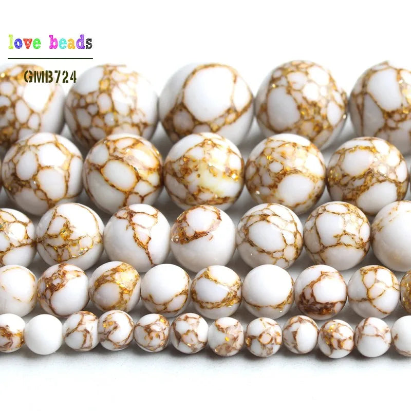 Stone Beads White Howlite-Style Gold-Tone Details for DIY Jewelry Making