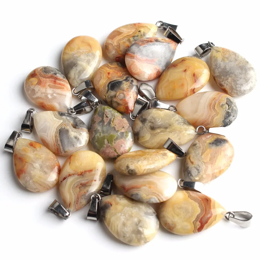 Stone Pendants Water-Drop Mixed Style Charms DIY Jewelry Making Craft Supplies