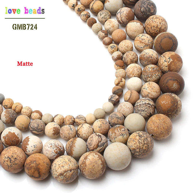 Stone Beads Matte Round Picture Jasper-Style for DIY Jewelry Making Craft Beads