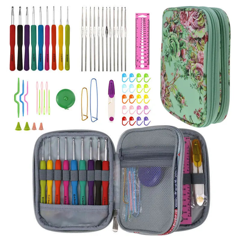 Crochet Hook Set with Animal Handles, Scissors & Craft Storage Bag