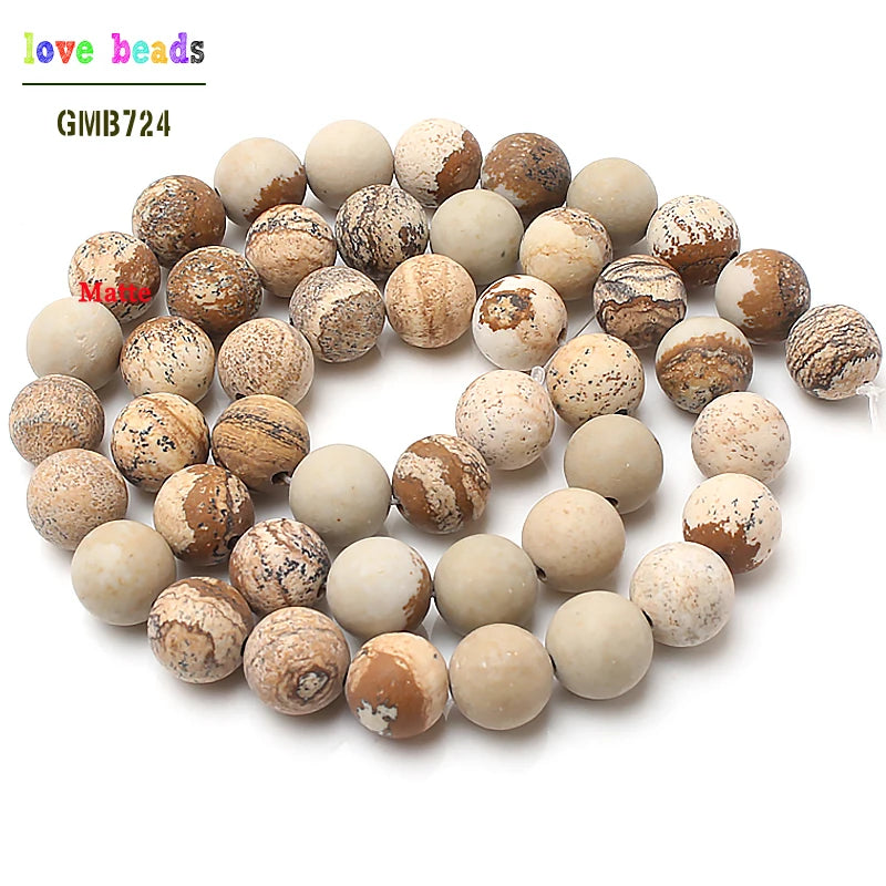 Stone Beads Matte Round Picasso Jasper Agate Styles for DIY Jewelry Making