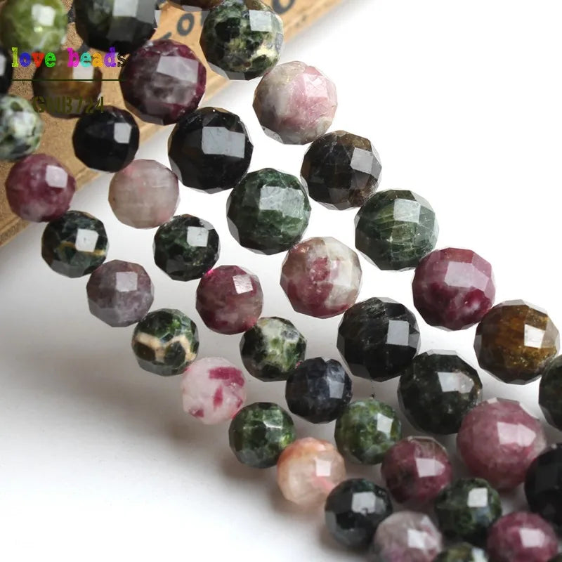 Stone Beads Faceted Round Multicolor Tourmaline-Style for DIY Jewelry Making