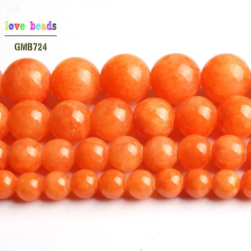 Stone Beads Orange Jades-Style Round Bracelet Strand for DIY Jewelry Making