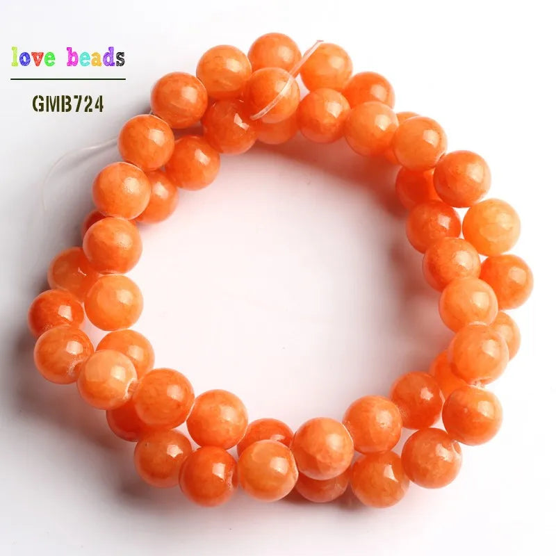 Stone Beads Orange Jades-Style Round Bracelet Strand for DIY Jewelry Making