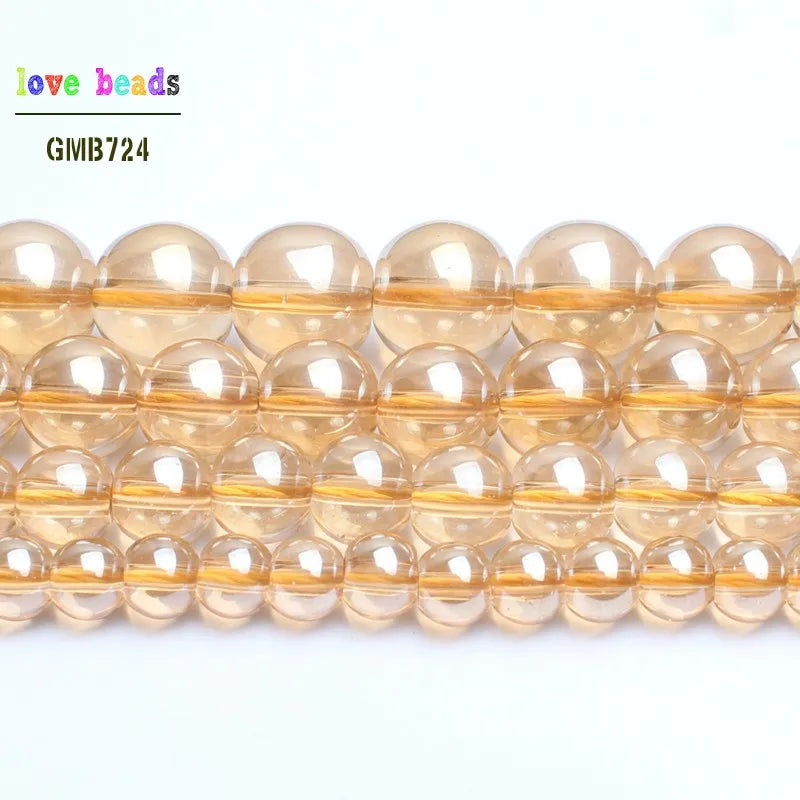 Glass Beads Gold Champagne Titanium-Coated Round for DIY Jewelry Making