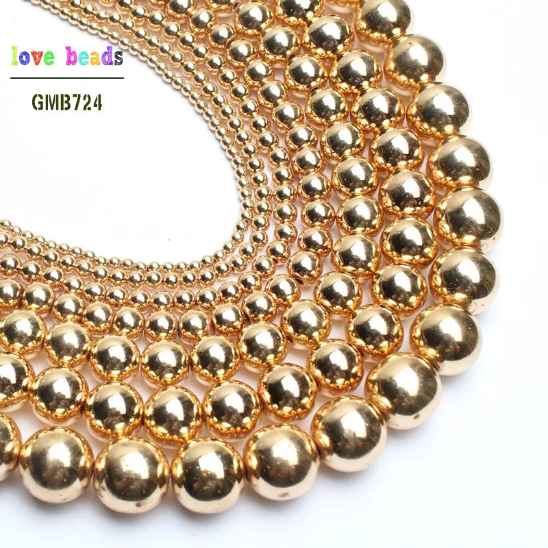 Stone Beads Light Golds Plated Hematite Round for DIY Jewelry Making Craft Beads