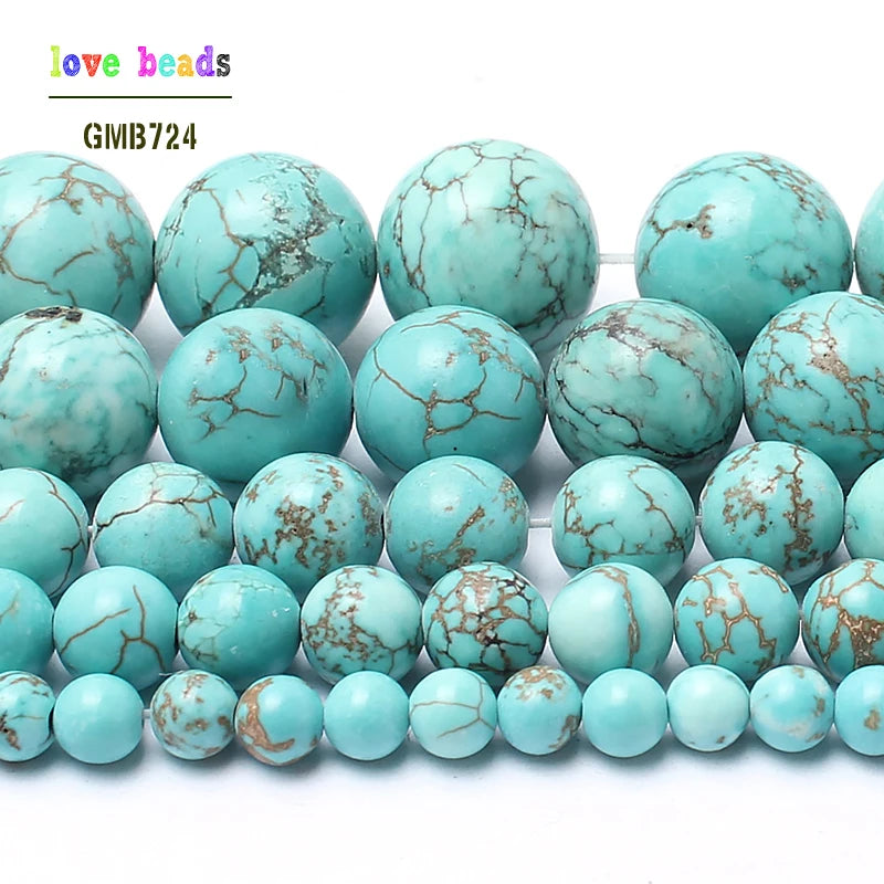 Stone Beads Round Blue Turquoise-Style for DIY Jewelry Making Bracelet Supplies