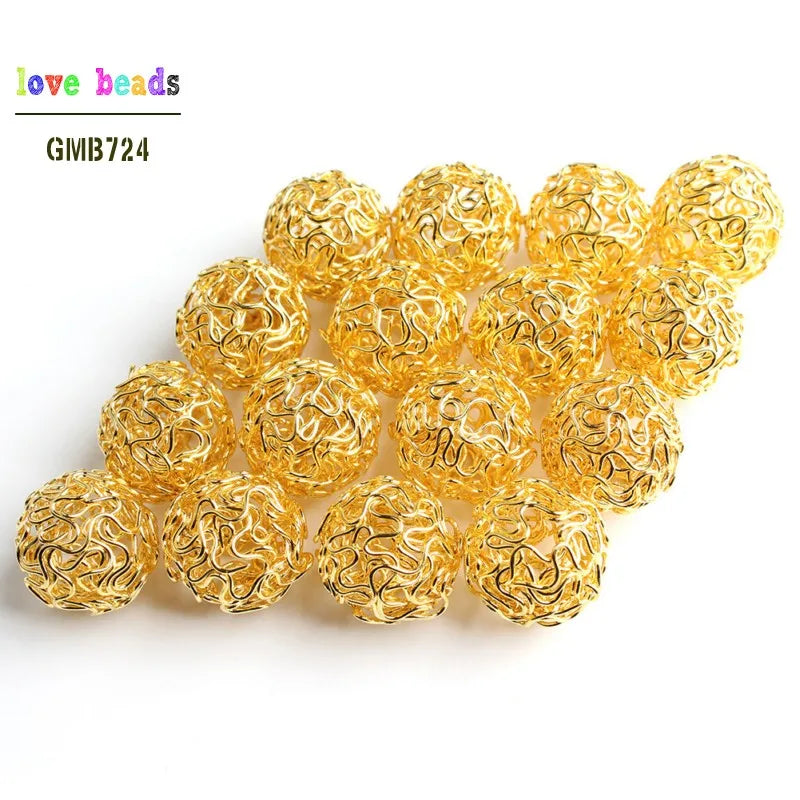 Metal Beads Hollow Twist Wire Balls Gold Silver Bronze for DIY Jewelry Making