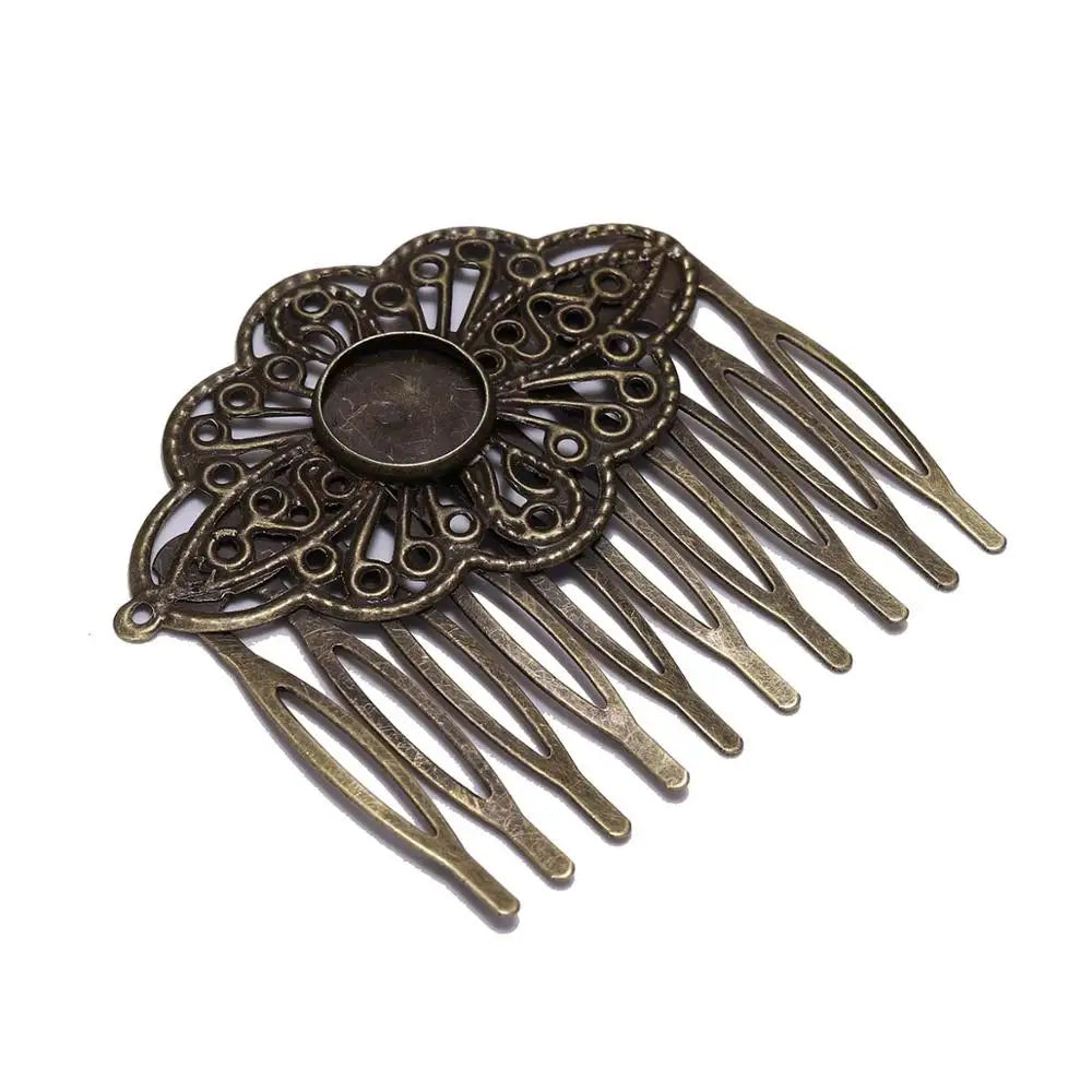 Hair Comb Blanks Bronze Metal Glass Cabochons Settings Clips DIY Jewelry Making