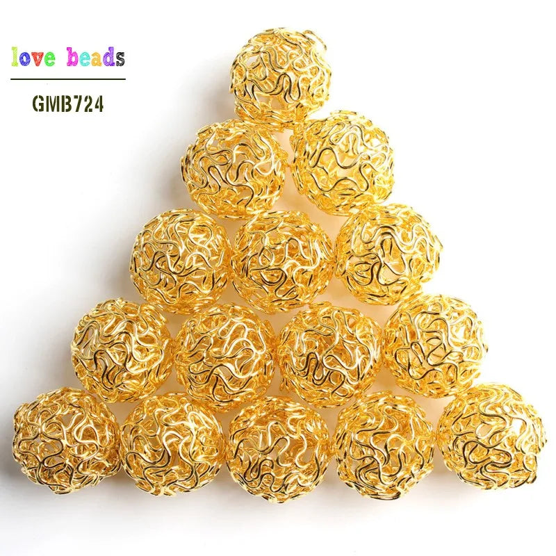 Metal Beads Hollow Twist Wire Balls Gold Silver Bronze for DIY Jewelry Making