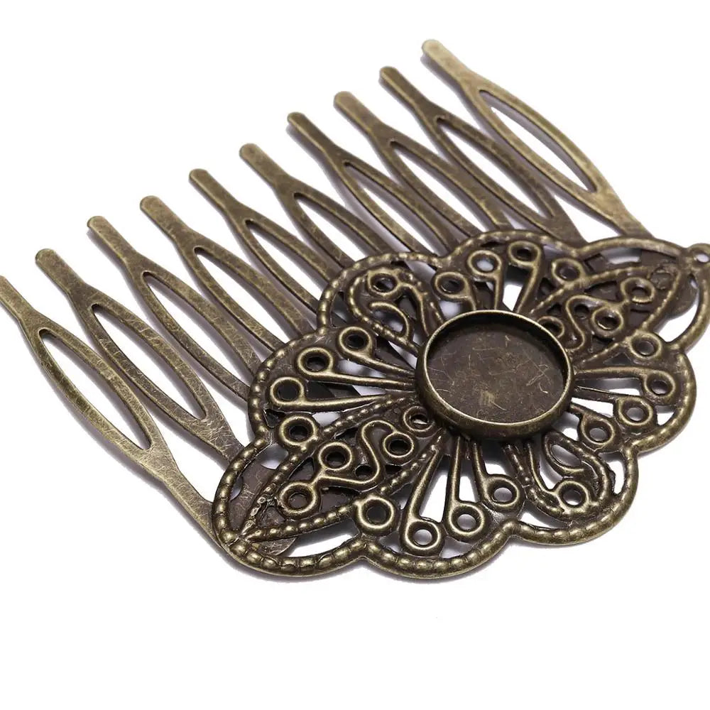 Hair Comb Blanks Bronze Metal Glass Cabochons Settings Clips DIY Jewelry Making