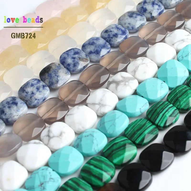 Stone Beads Faceted Turquoises-Style Agates Square Bracelet Strand Craft Beads