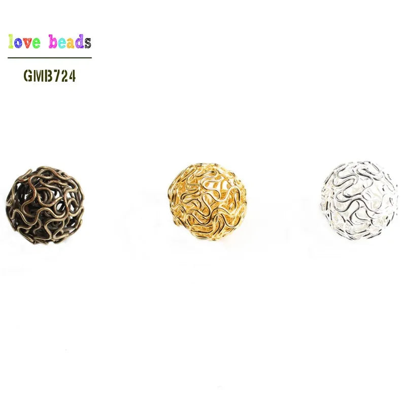 Metal Beads Hollow Twist Wire Balls Gold Silver Bronze for DIY Jewelry Making