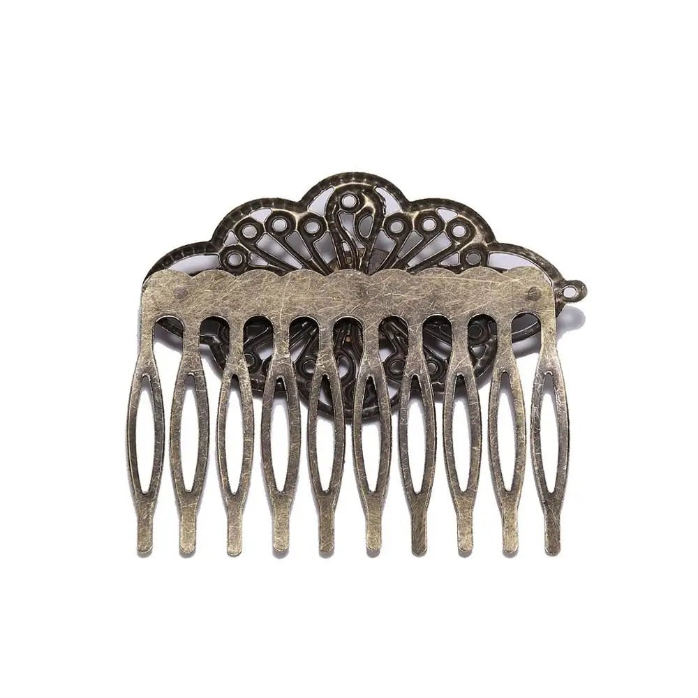 Hair Comb Blanks Bronze Metal Glass Cabochons Settings Clips DIY Jewelry Making