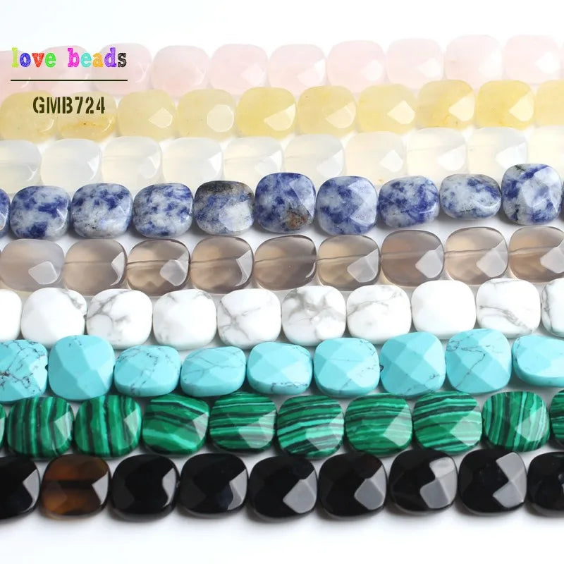 Stone Beads Faceted Turquoises-Style Agates Square Bracelet Strand Craft Beads