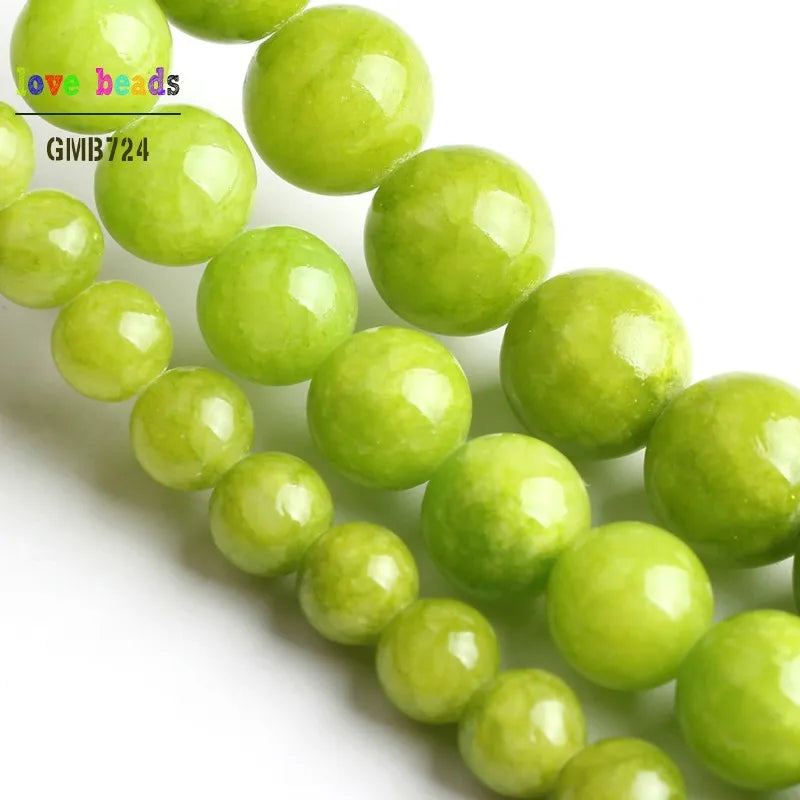 Stone Beads Lemon Green Jades-Style Round Strand Bracelet for DIY Jewelry Making