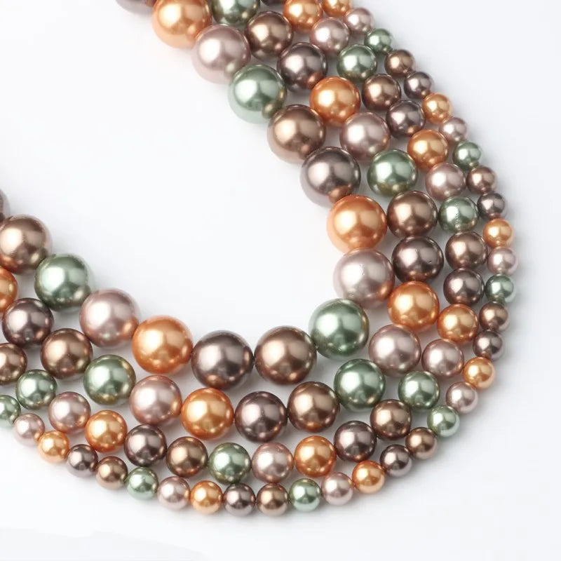 Shell Beads Round Pearl-Style Assorted Colors for DIY Jewelry Making Craft Beads