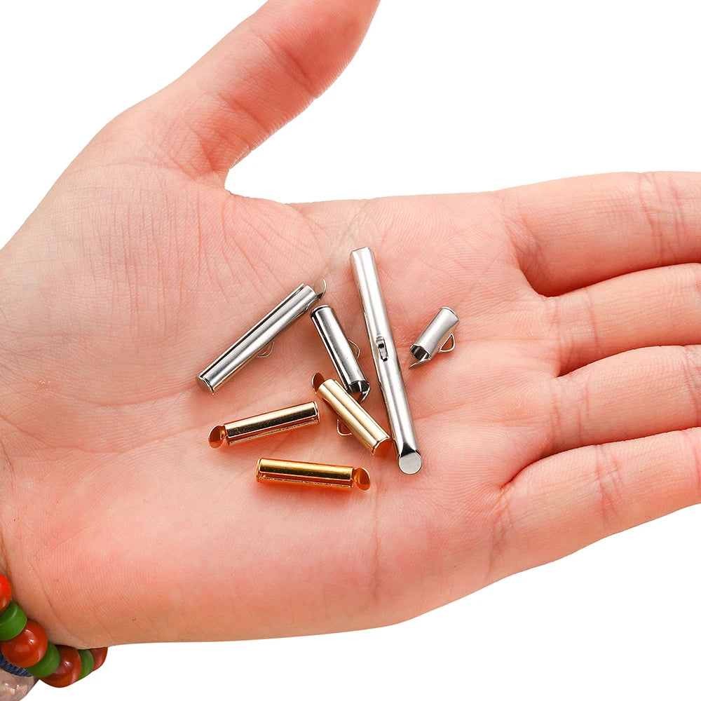 Cord End Clasps Slide-On Crimp Tube Buckles DIY Jewelry Making Craft Supplies