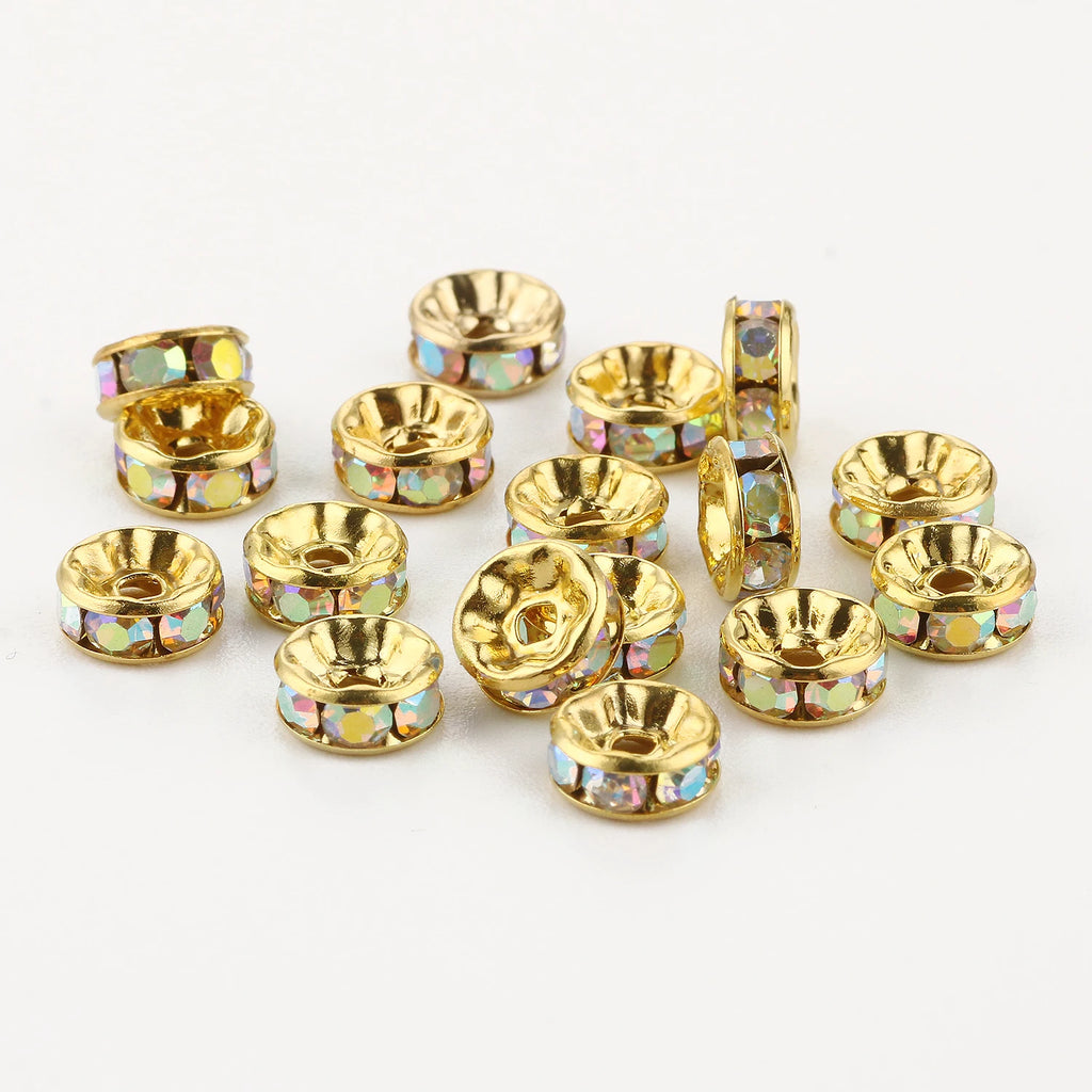 Metal Beads Gold Color Rhinestone Rondelle Spacers for DIY Jewelry Making