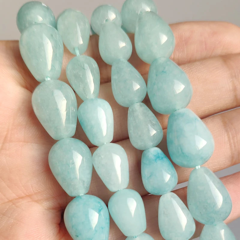 Stone Beads Jades-Style Angelite Amazonite Waterdrop Shape Bracelet Craft Beads