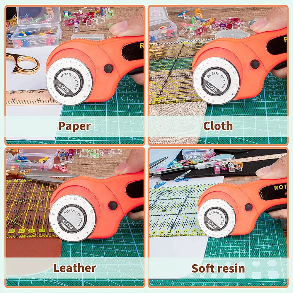 Rotary Cutter Set with Scissors, Ruler, Craft Knife & Fabric Sewing Clips