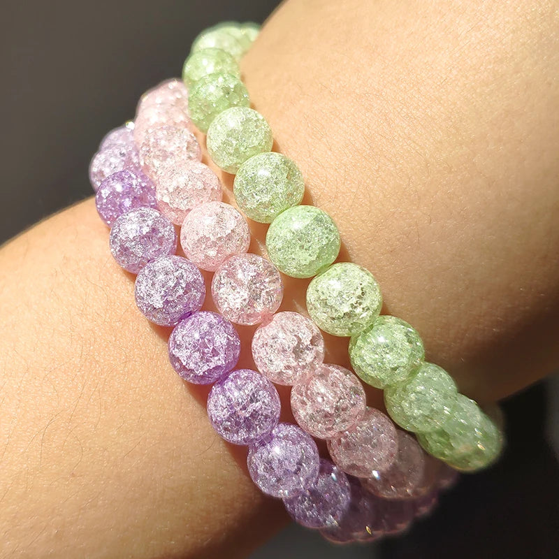 Stone Beads Round Multicolor Cracked Quartz-Style for DIY Jewelry Making