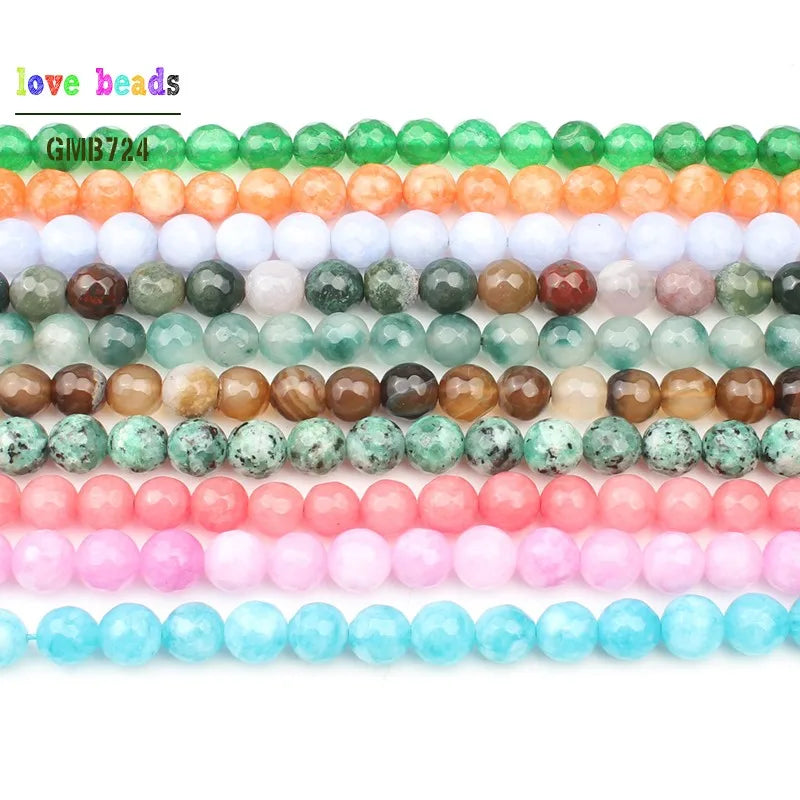 Stone Beads Faceted Pink Blue Chalcedony-Style Jades-Style Agates Round