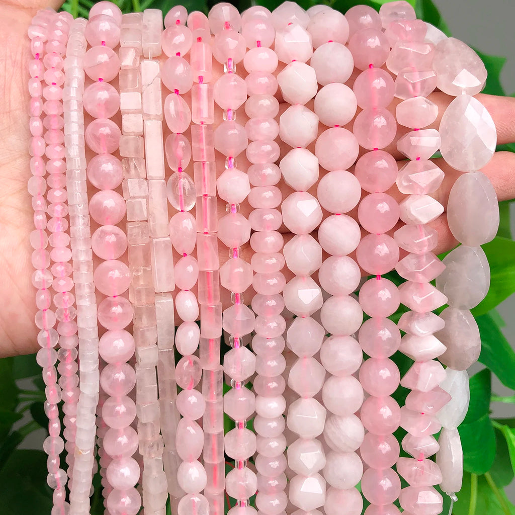Stone Beads Pink Rose Quartz-Style Mixed Shapes for DIY Jewelry Making