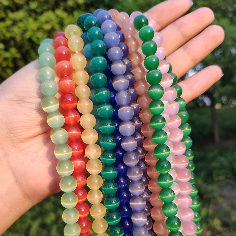Glass Beads Round Cat Eye Opal-Style Mixed Colors for DIY Jewelry Making