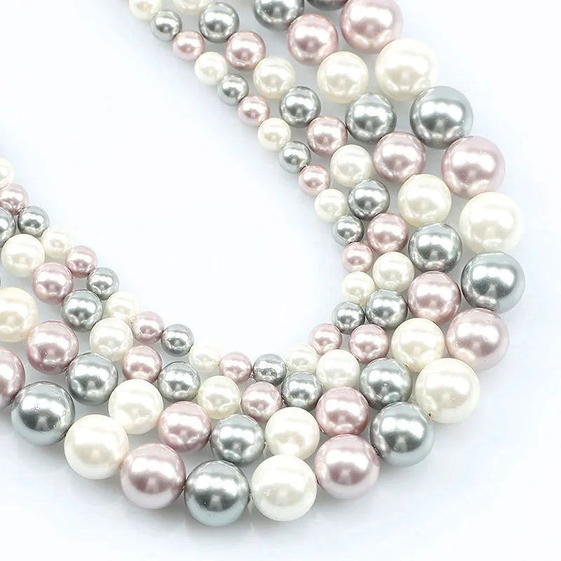 Shell Beads Round Pearl-Style Assorted Colors for DIY Jewelry Making Craft Beads