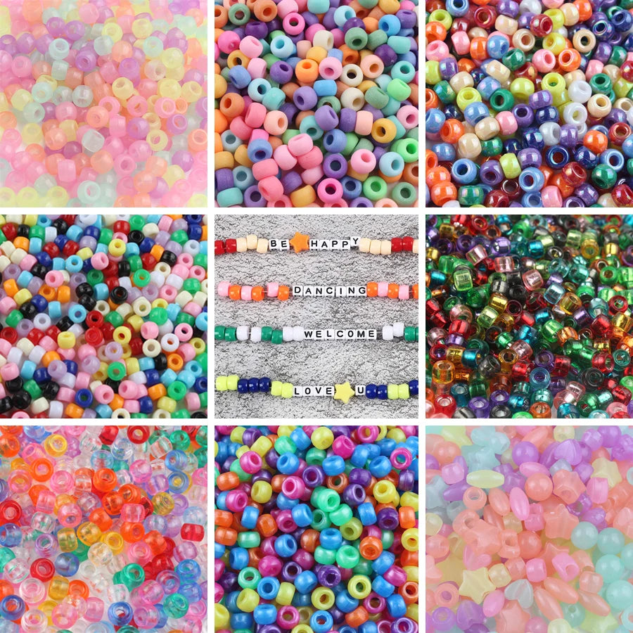 Acrylic Beads Clear Large-Hole Pony Craft Spacers for DIY Jewelry Making